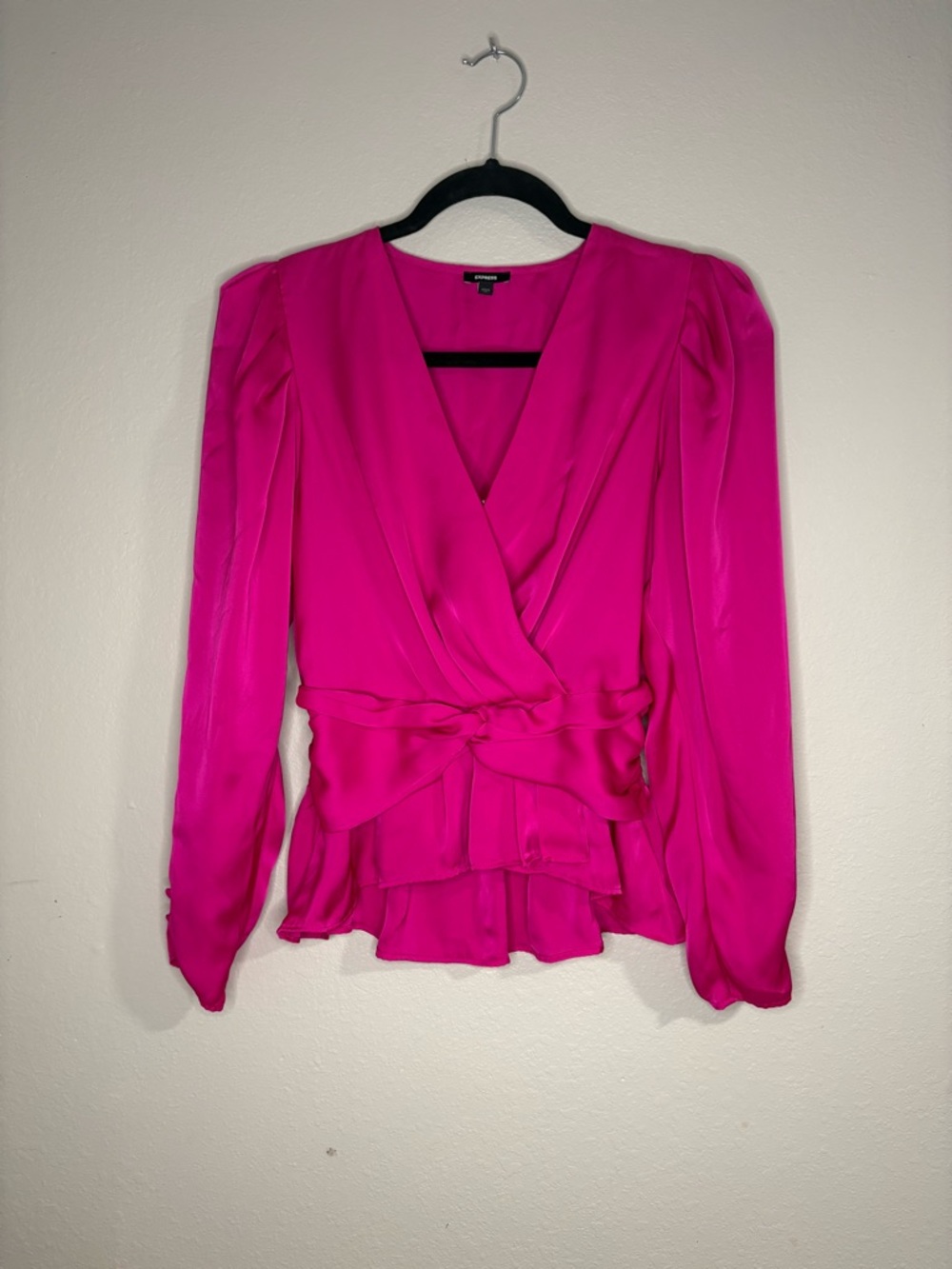 Express Hot Pink Wrap Blouse with Tie Waist